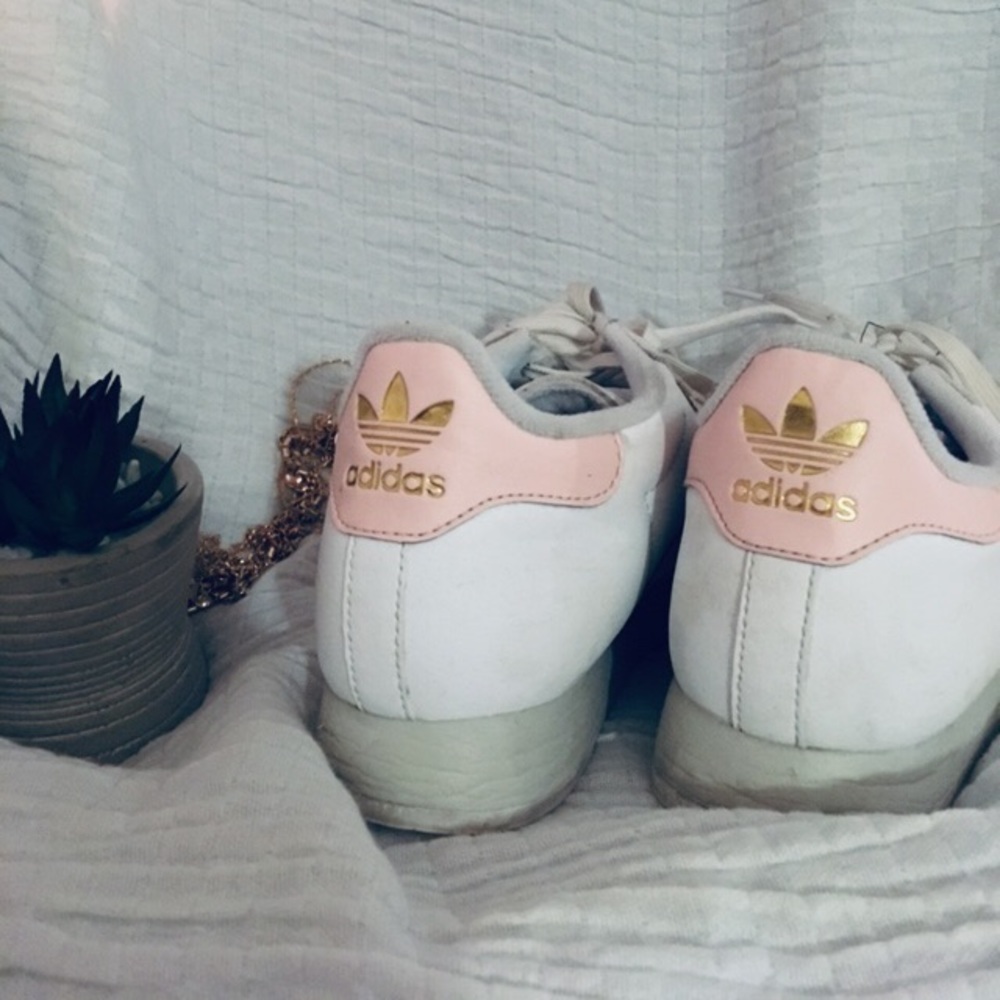 Pink and White Adidas Samoa